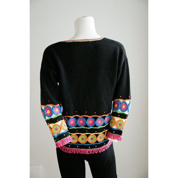 Vintage The Last Best Place Crochet Granny Squares Detail Wool Cotton Cardigan S - Picture 6 of 9